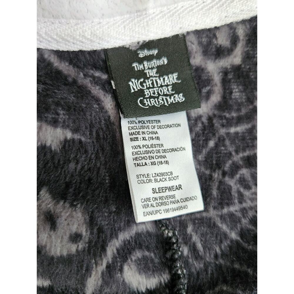 Disney Jack Skellington One piece XL Hooded Zip Fleece Black/White Jumpsuit - Picture 3 of 4
